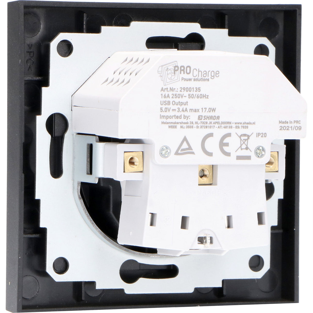 Reflex-Einsatzplatte für Wandsteckdose mit 2 USB-Anschlüssen – Schwarz