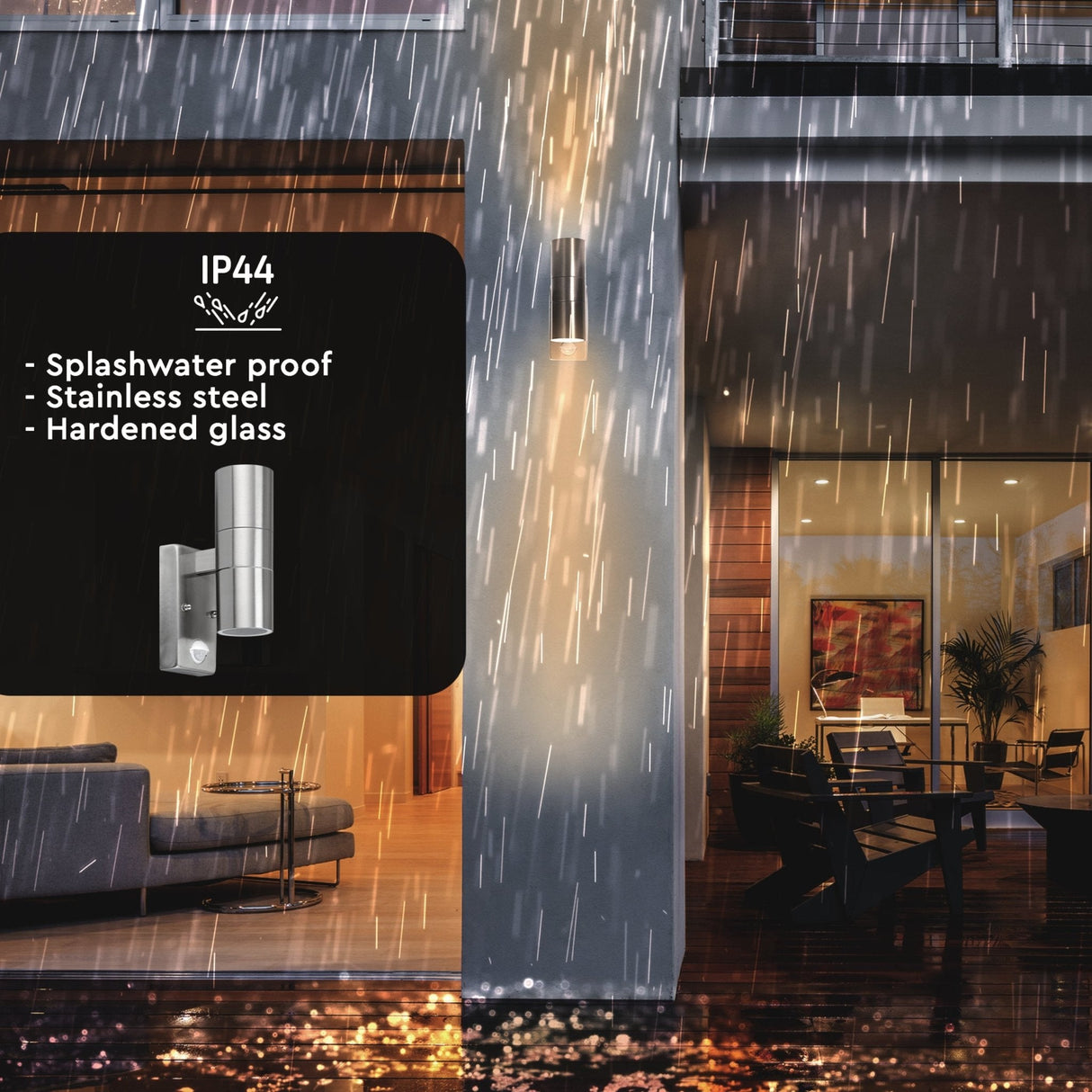 LED's Light RVS LED-Außenleuchte mit Bewegungsmelder - 2 Lichter auf & ab - IP44 - Silber