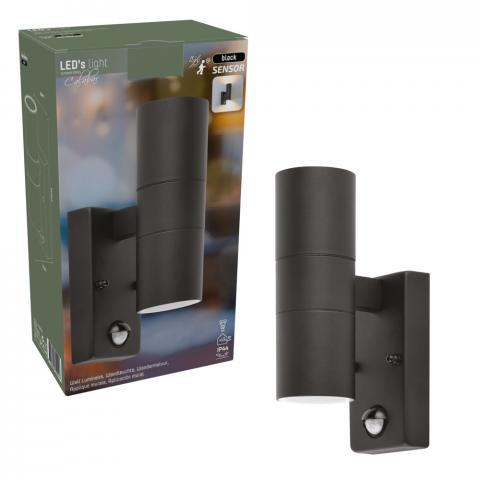 LED's Light RVS LED-Außenleuchte mit Bewegungsmelder - 2 Lichter auf & ab - IP44 - Schwarz