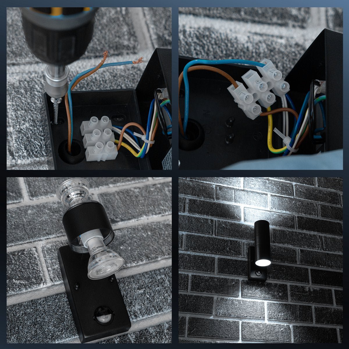 LED's Light RVS LED-Außenleuchte mit Bewegungsmelder - 2 Lichter auf & ab - IP44 - Schwarz