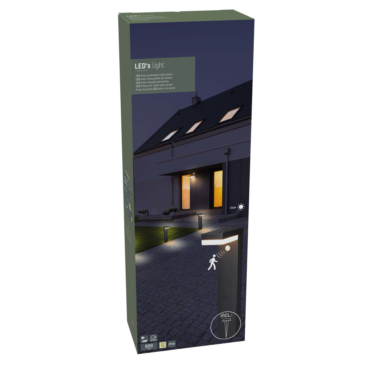 LED's Light RVS Solar LED Garden Lamp Pole Lamp with Motion Sensor - Wireless - 3 Modes - Black