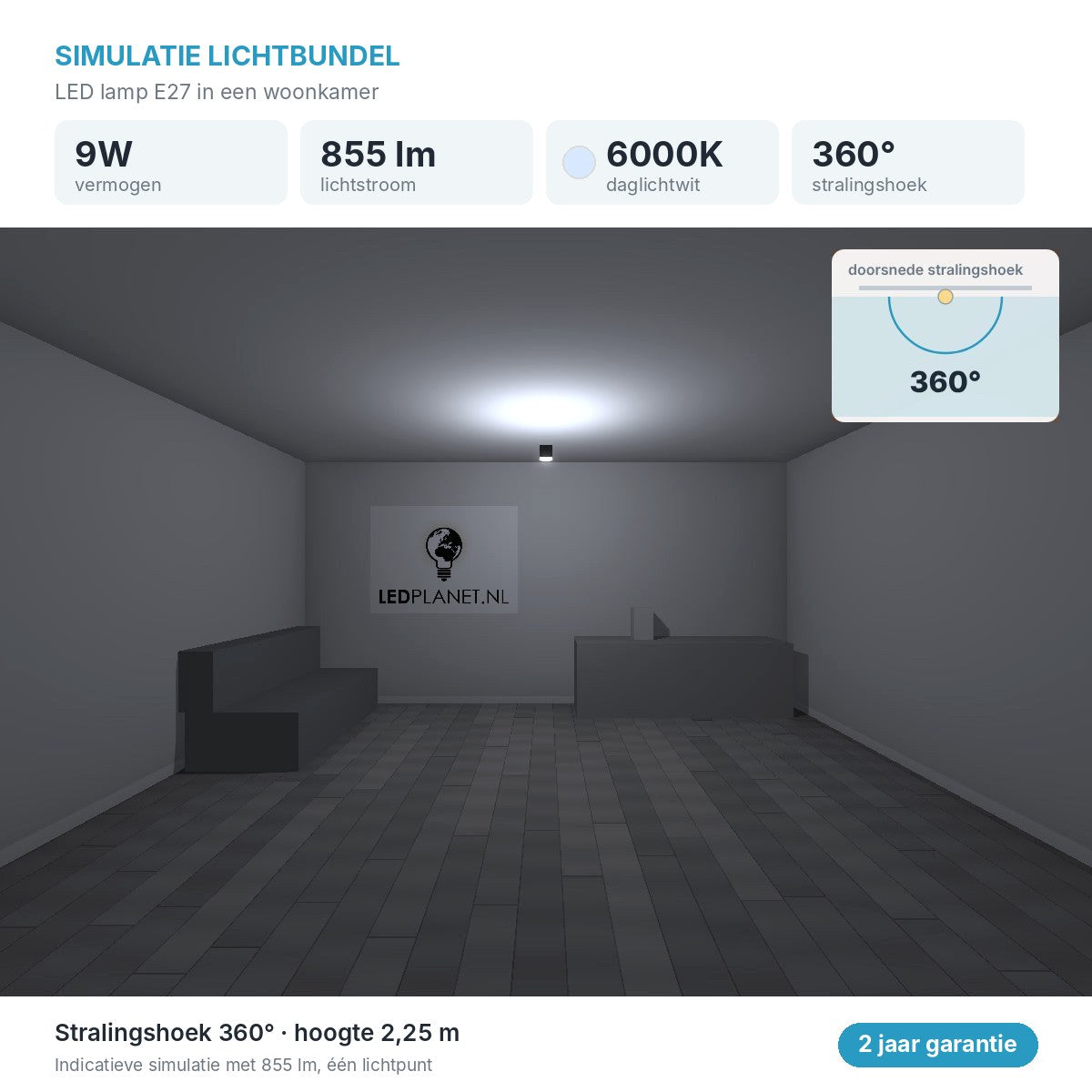 Simulatie lichtbundel LED lamp E27 A60, 100 stuks, 6000K