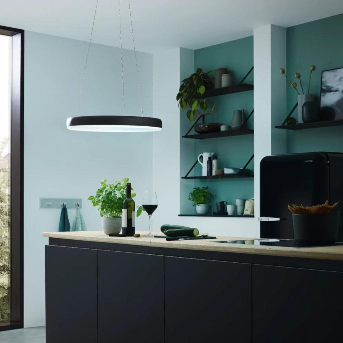 Smart LED Pendant Lamp Ring 60 cm - Controllable with remote control and app - White & Color - Black