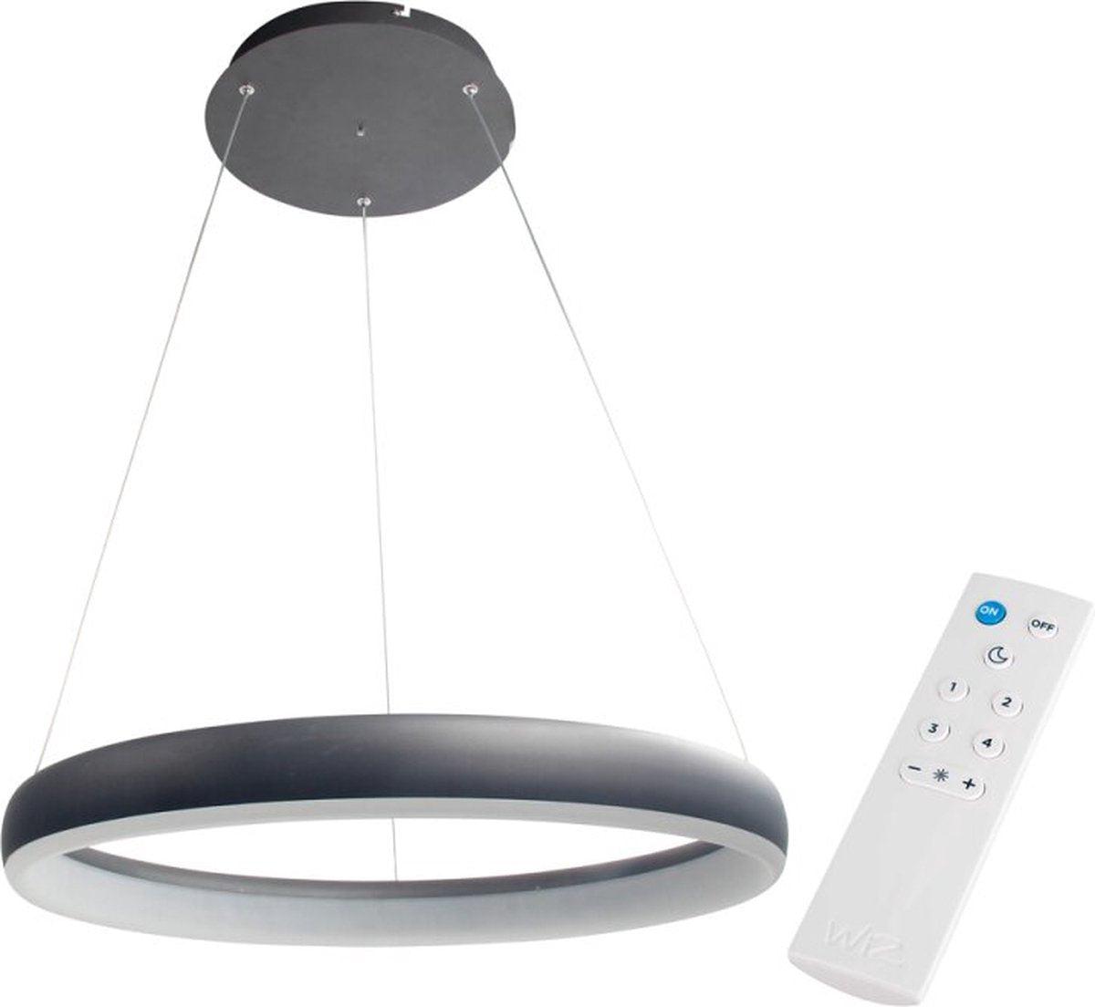 Smart LED Pendant Lamp Ring 60 cm - Controllable with remote control and app - White & Color - Black