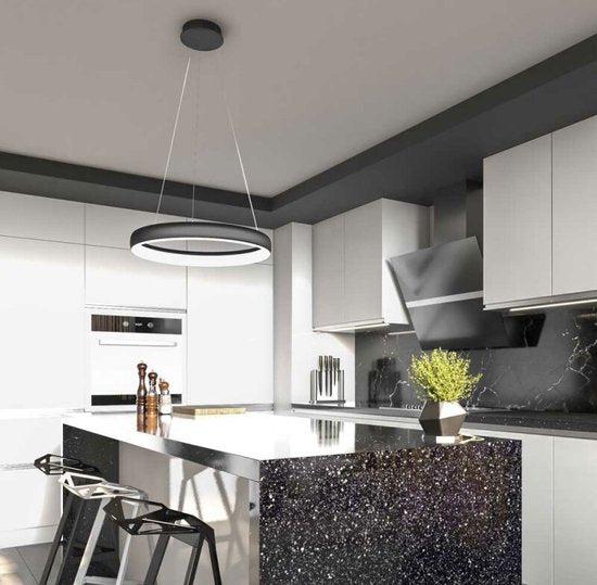Smart LED Pendant Lamp Ring 60 cm - Controllable with remote control and app - White & Color - Black