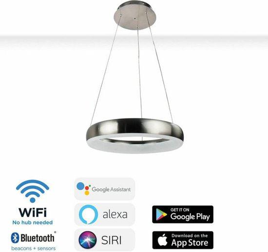Smart LED Pendant Lamp round 60 cm - Operable with remote control and app - White & Color - Silver