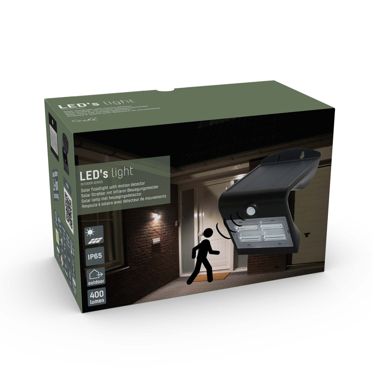 LED's Light Solar LED Außenlampe mit Bewegungsmelder 400 - 3 Leuchtmodi - Automatisches An/Aus - Schwarz