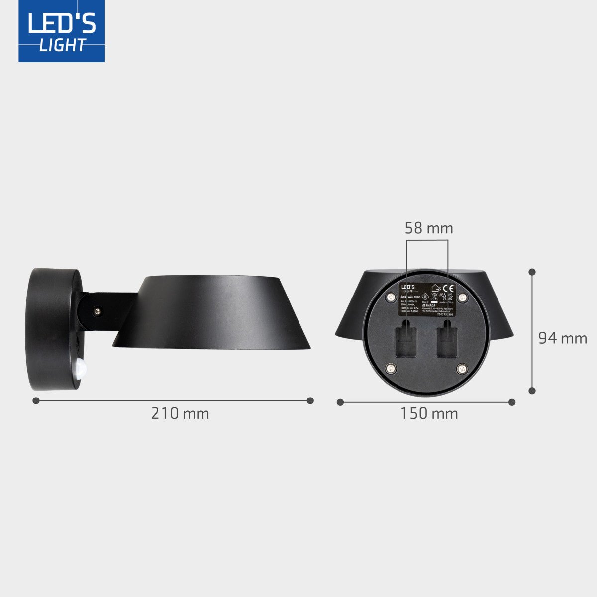 LED Solar Wall Lamp 350 Lumen - Cool White 4000K - IP54 - Motion Sensor - Black