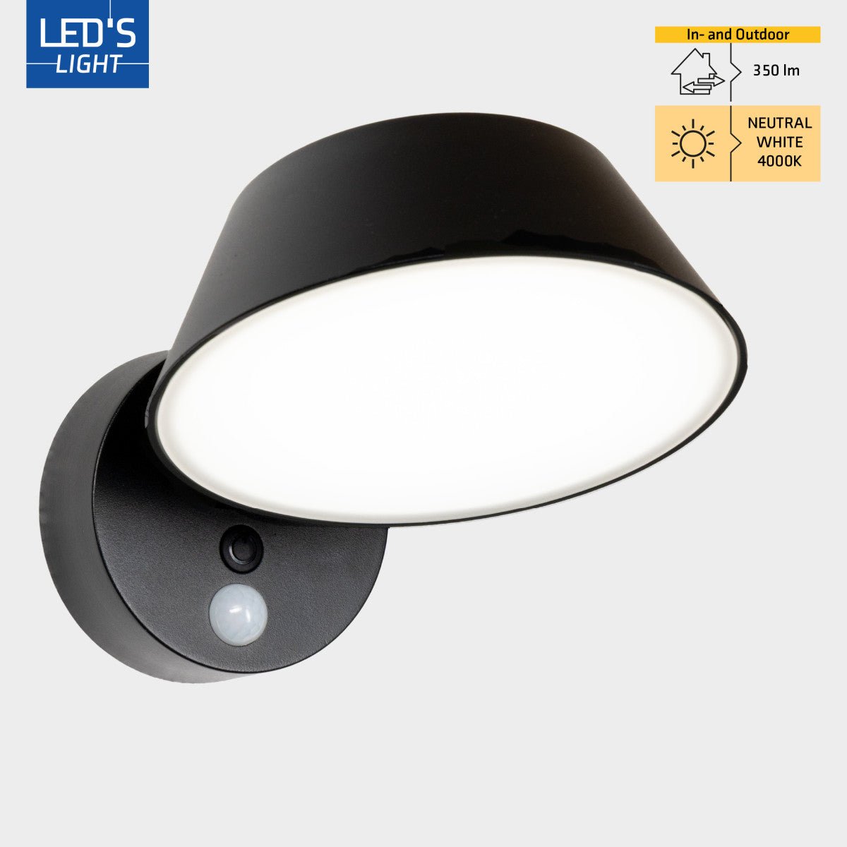 LED Solar Wall Lamp 350 Lumen - Cool White 4000K - IP54 - Motion Sensor - Black