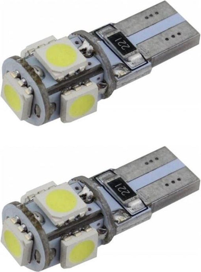 T10 autoverlichting 2 stuks | LED 5 - SMD daglichtwit 6000K | CANBUS 12V DC - LEDPLANET.NL