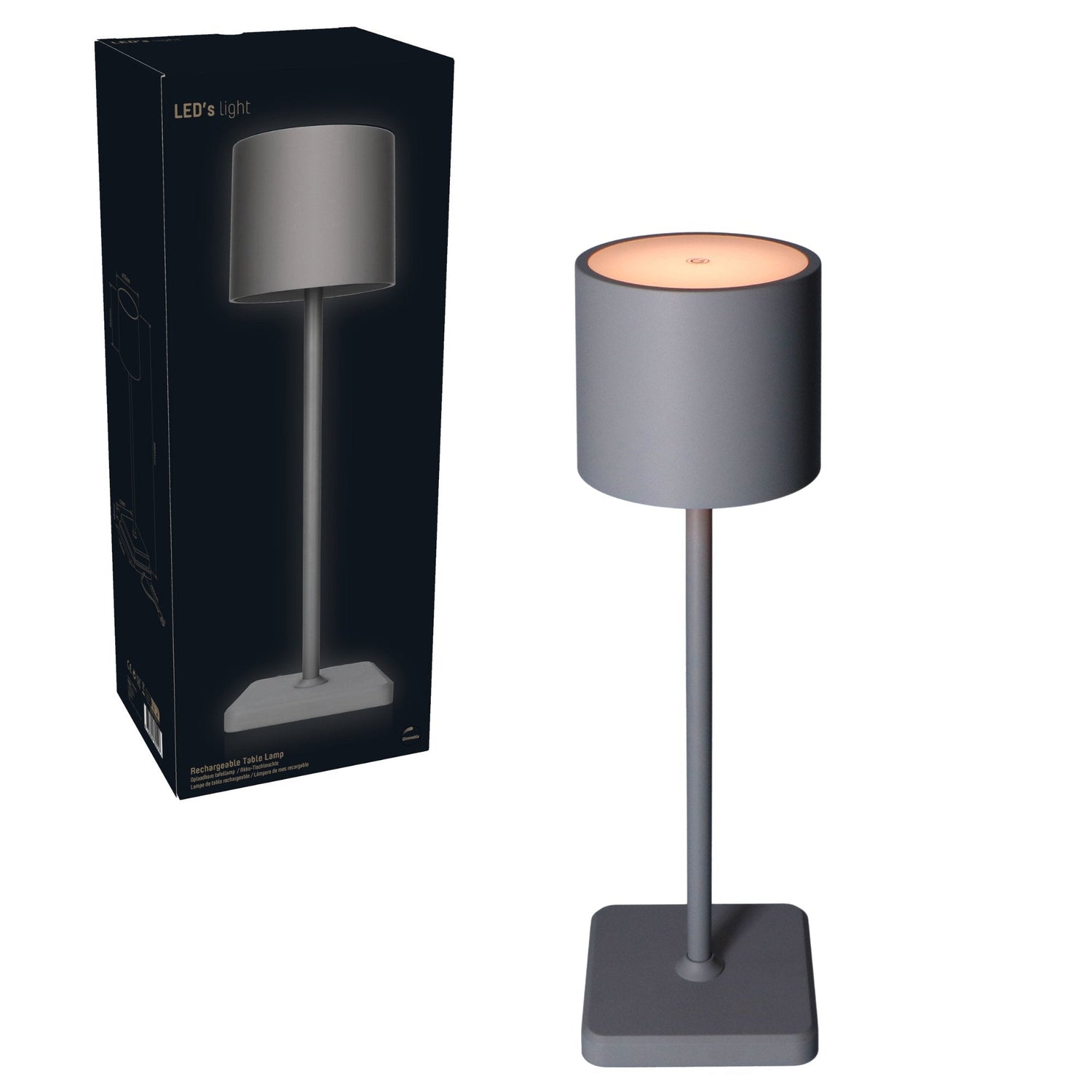 TouchDim wiederaufladbare LED-Tischlampe – Dimmbar durch Berührung – Innen und Außen – Grau