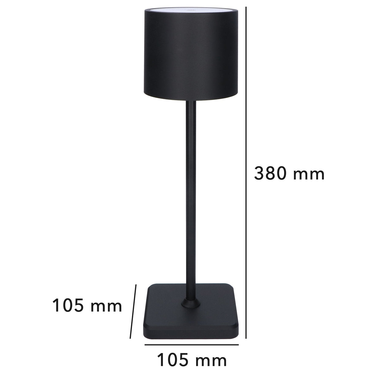TouchDim wiederaufladbare LED-Tischlampe – Dimmbar durch Berührung – Innen und Außen – Schwarz