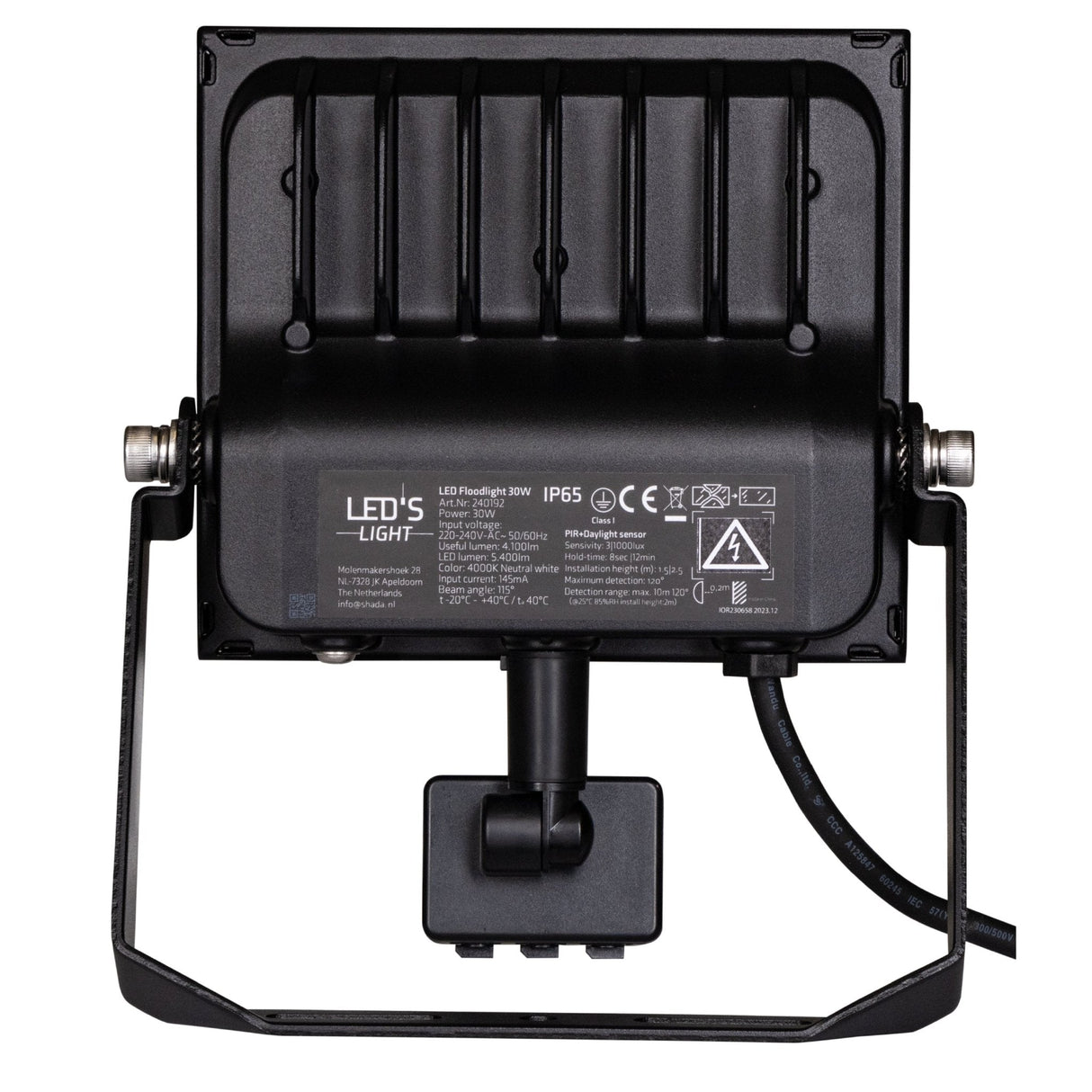 UltraFlood LED Flutlicht 30W mit Bewegungsmelder und Tageslichtsensor - Neigbar - 4800 Lumen - IP65