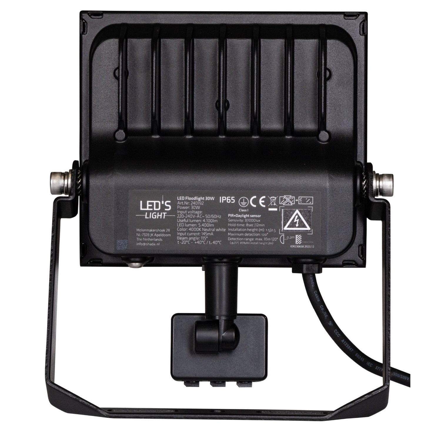 UltraFlood LED Flutlicht 30W mit Bewegungsmelder und Tageslichtsensor - Neigbar - 4800 Lumen - IP65