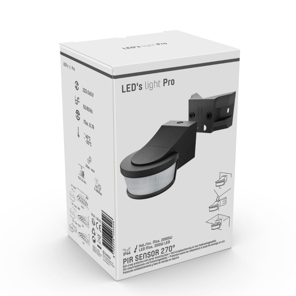 LED-Bewegungsmelder Light Pro mit universeller Winkelhalterung – 12 Meter Reichweite – Schwarz