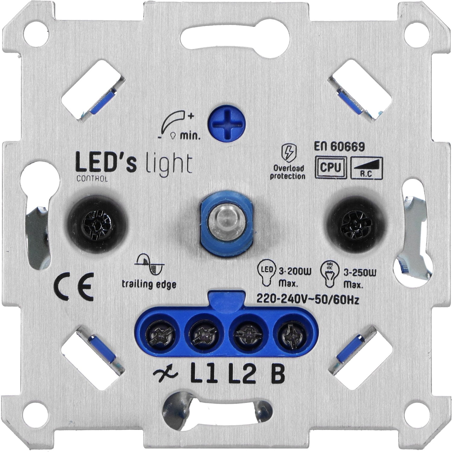 Universal LED rotary dimmer up to 250 watts - Suitable for all dimmable lamps - 2 wires