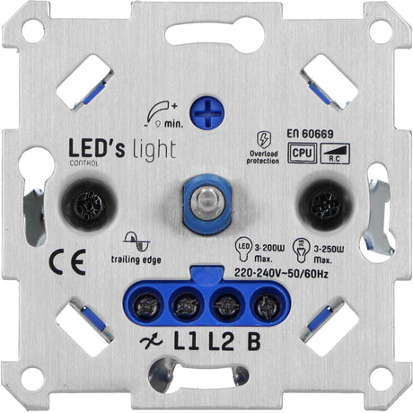 Universal LED rotary dimmer up to 250 watts - Suitable for all dimmable lamps - 2 wires