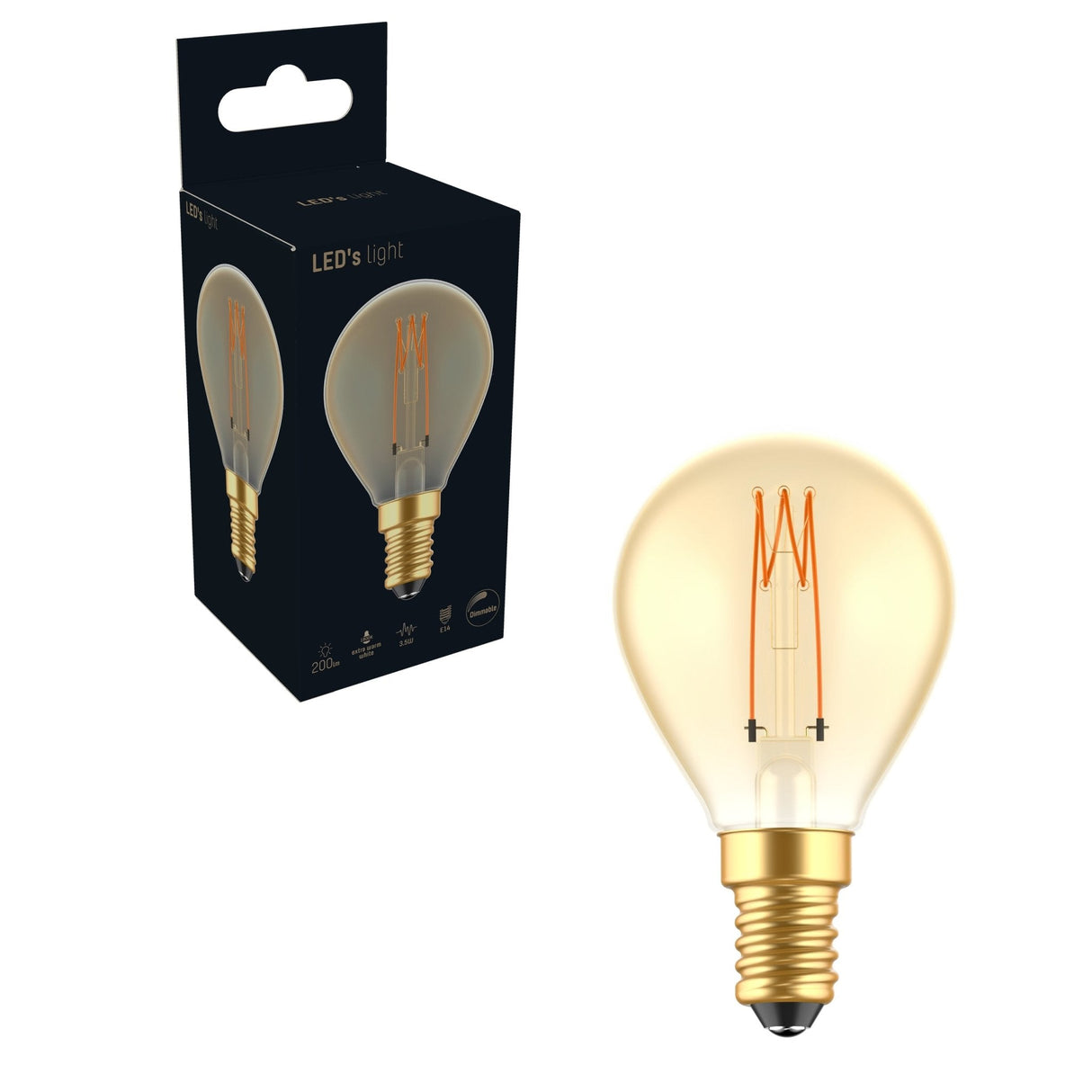 LED Filament Bulb E14 - 136 lumens - 2.5W - Extra Warm White 1800K - Dimmable - G45 Ball Gold