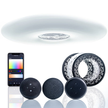 VoiceControl LED Ceiling Light 50 cm with Google Nest & Amazon Echo Dot Holder - Controllable with App
