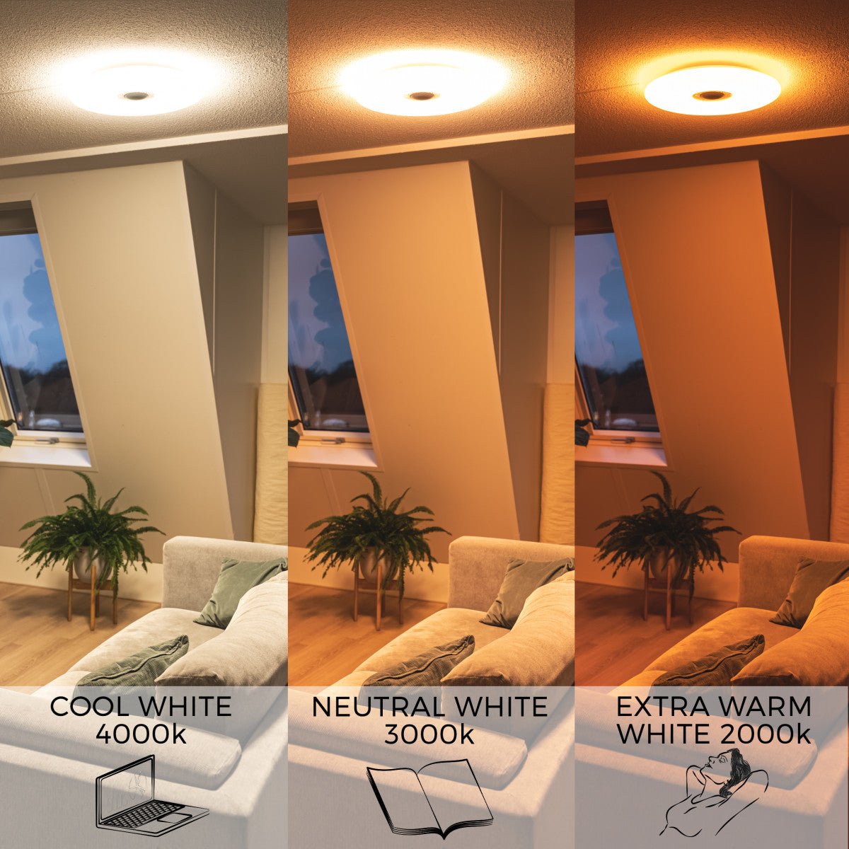VoiceControl LED Ceiling Light 50 cm with Google Nest & Amazon Echo Dot Holder - Controllable with App