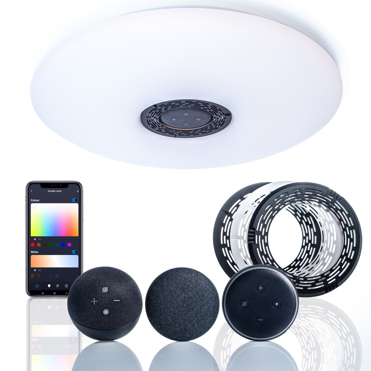 VoiceControl LED Ceiling Light 50 cm with Google Nest & Amazon Echo Dot Holder - Controllable with App