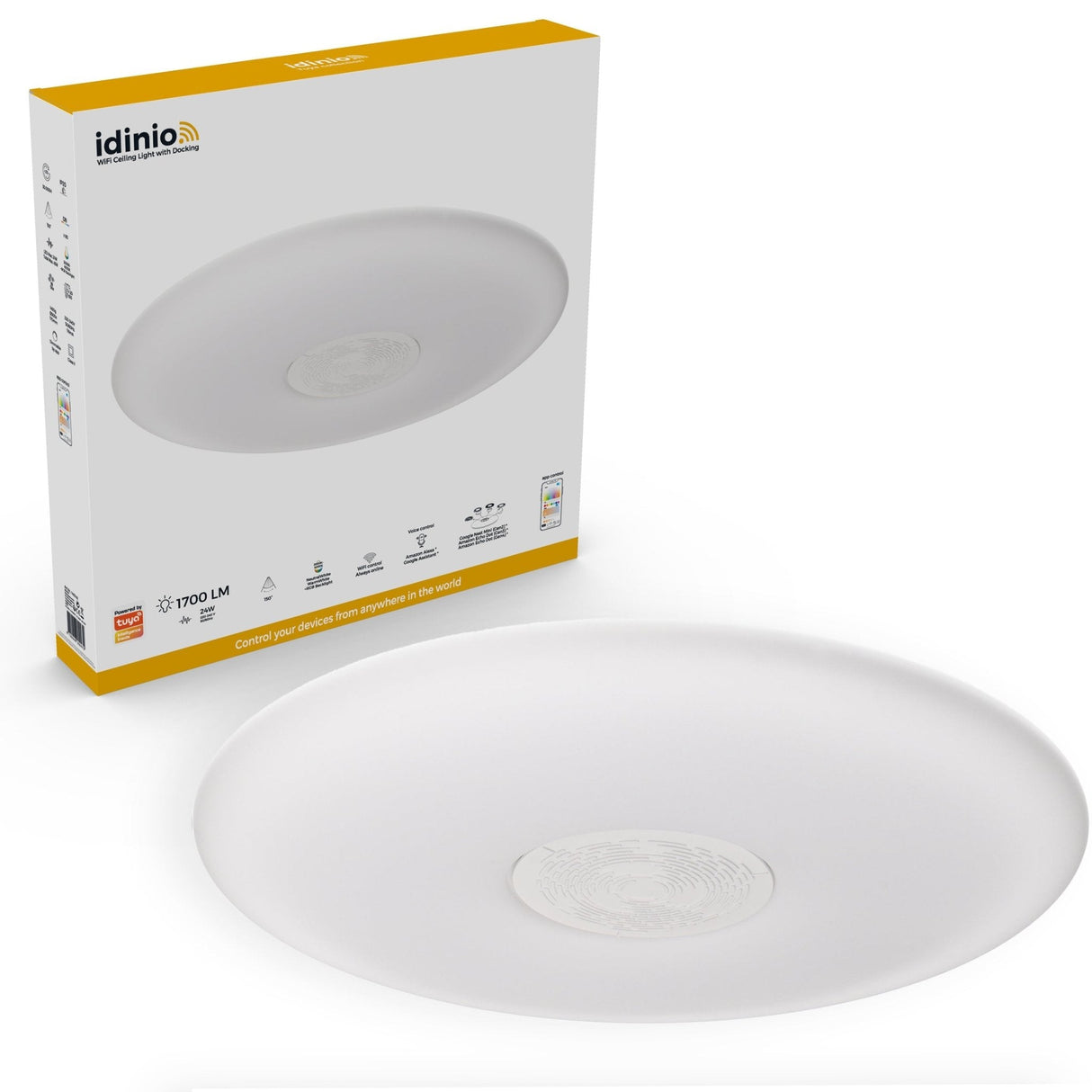 VoiceControl LED Ceiling Light 50 cm with Google Nest & Amazon Echo Dot Holder - Controllable with App