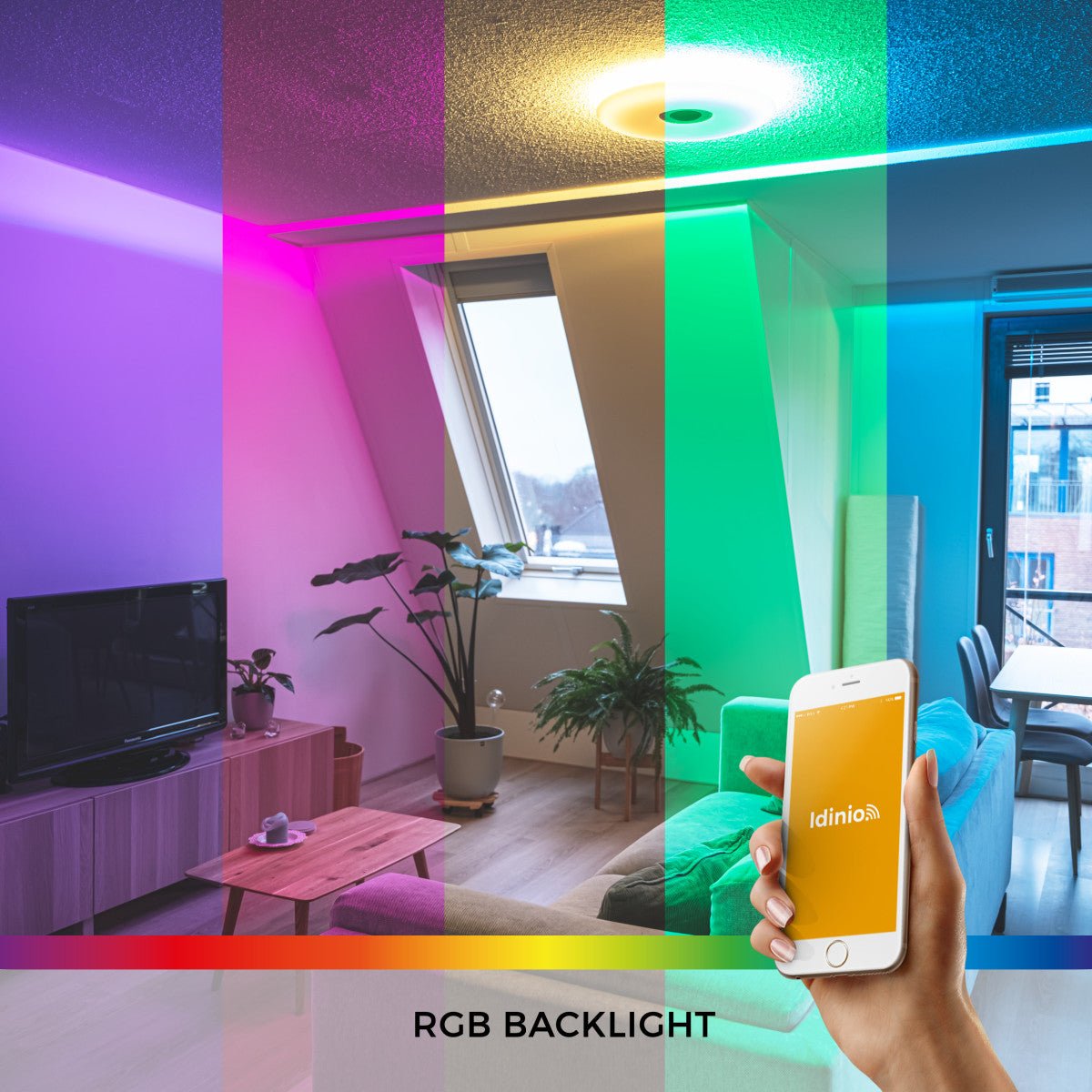 VoiceControl LED Ceiling Light 50 cm with Google Nest & Amazon Echo Dot Holder - Controllable with App