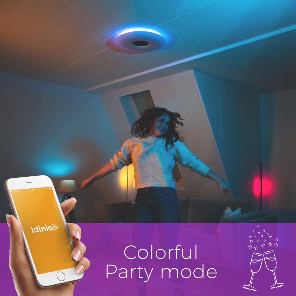 VoiceControl LED Ceiling Light 50 cm with Google Nest & Amazon Echo Dot Holder - Controllable with App