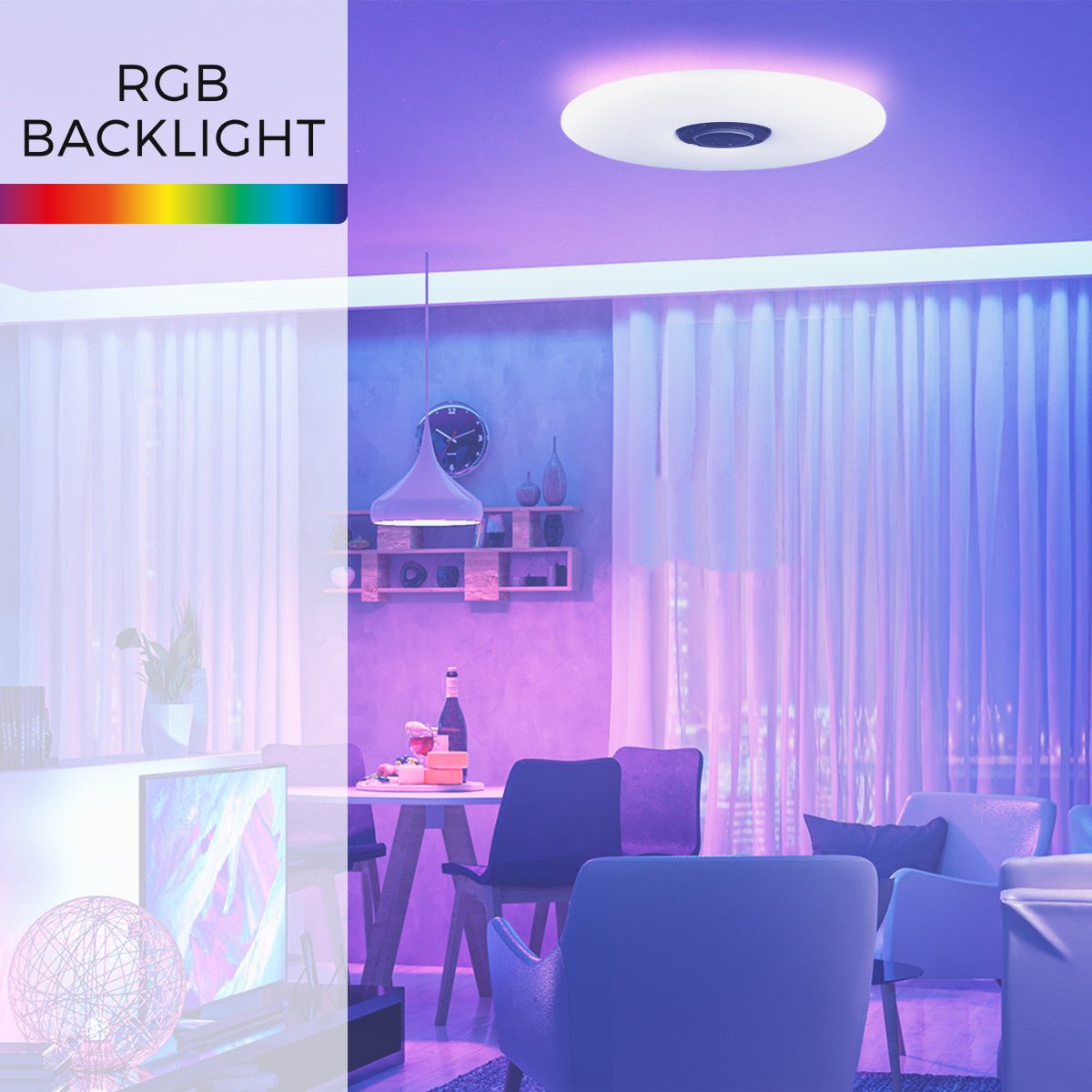 VoiceControl LED Ceiling Light 50 cm with Google Nest & Amazon Echo Dot Holder - Controllable with App