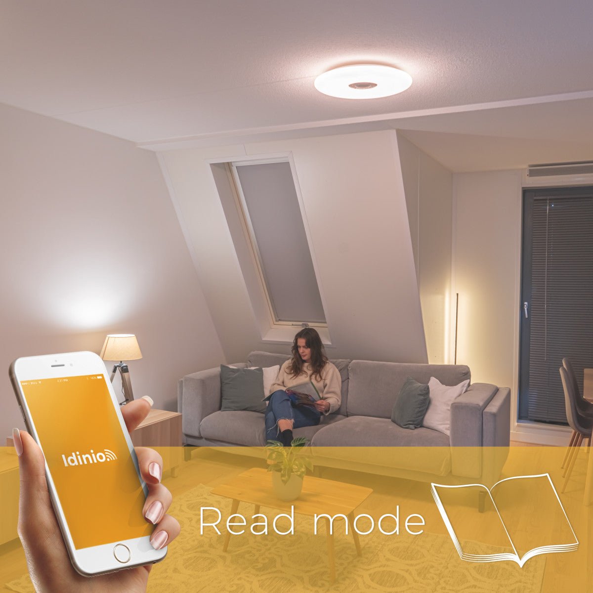 VoiceControl LED Ceiling Light 50 cm with Google Nest & Amazon Echo Dot Holder - Controllable with App