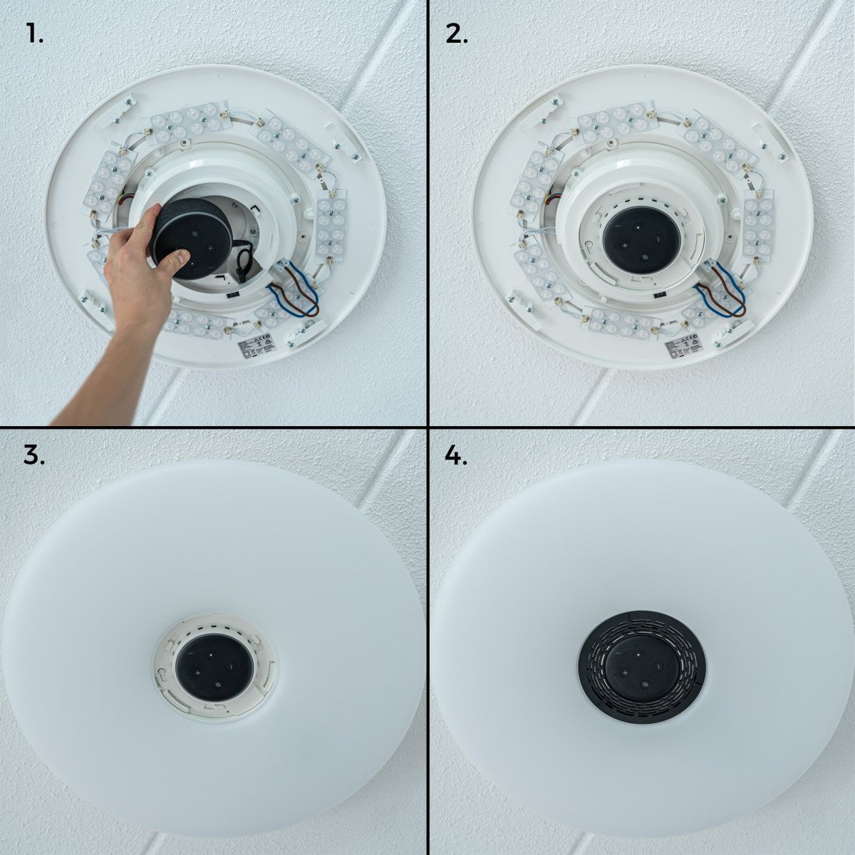 VoiceControl LED Ceiling Light 50 cm with Google Nest & Amazon Echo Dot Holder - Controllable with App