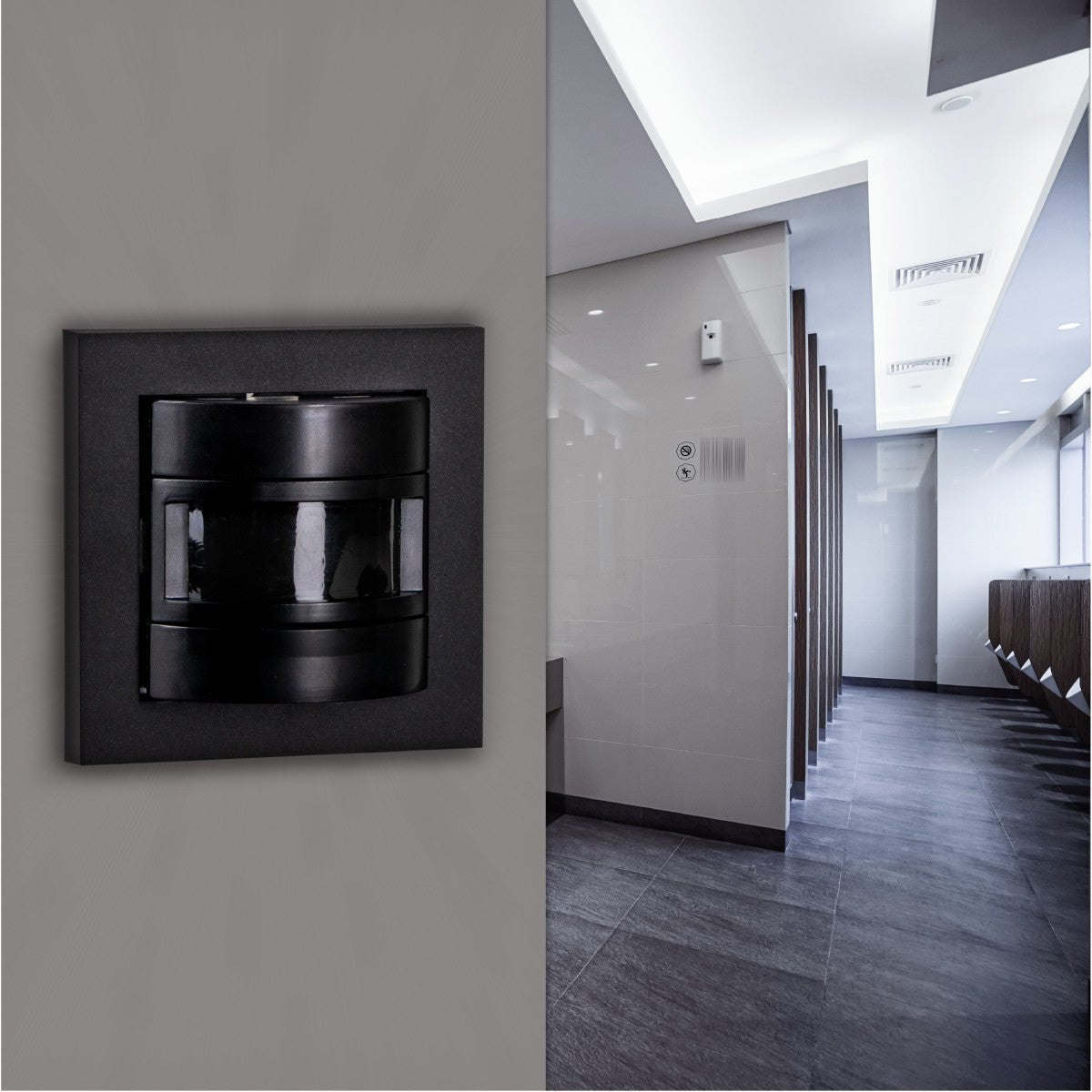 Wall switch with motion sensor - Flush-mounted 55x55mm - 180° detection - Max 500W - Black