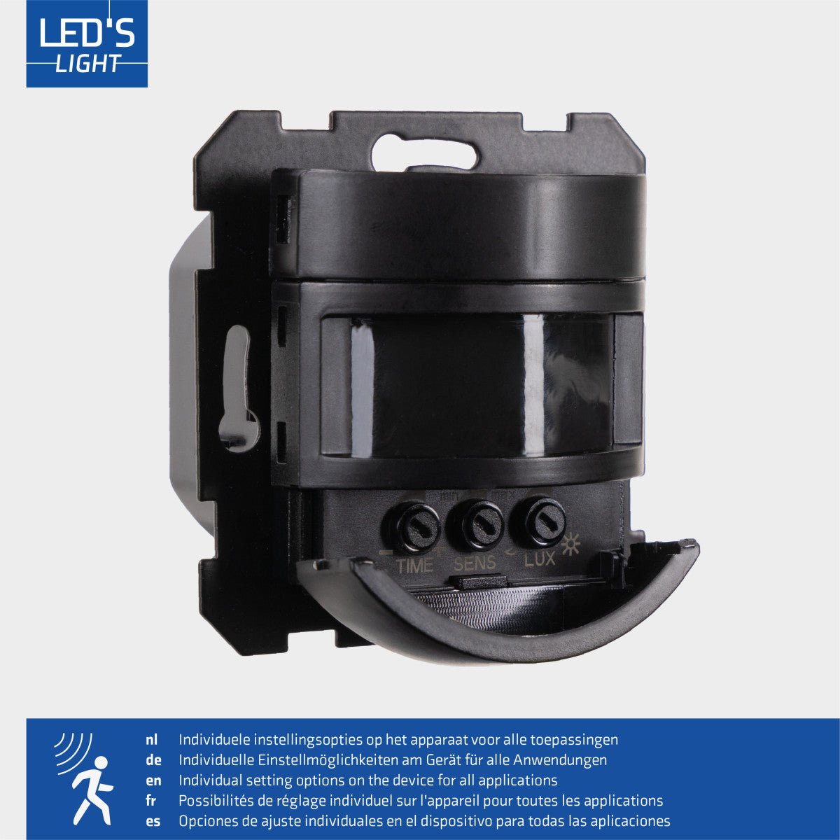 Wall switch with motion sensor - Flush-mounted 55x55mm - 180° detection - Max 500W - Black