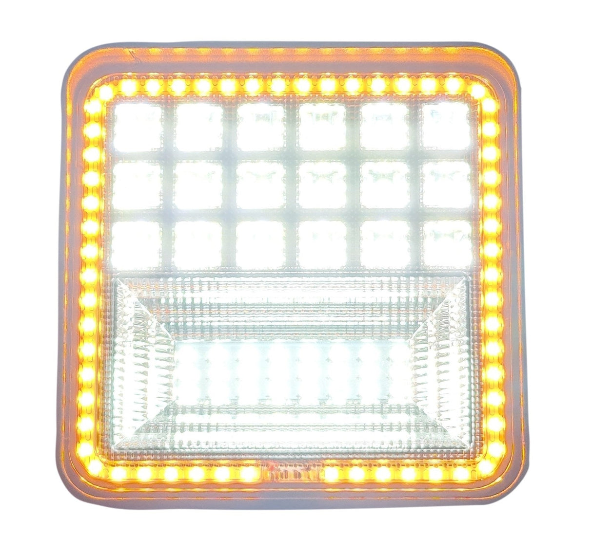 Werklicht + knipperlicht vierkant | LED verstraler 42x3=126W | 10 - 60 Volt | 6000K + oranje| IP67 - LEDPLANET.NL