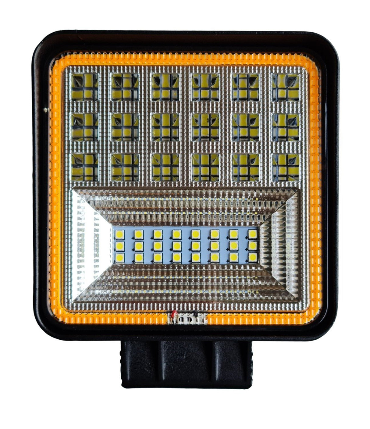 Werklicht + knipperlicht vierkant | LED verstraler 42x3=126W | 10 - 60 Volt | 6000K + oranje| IP67 - LEDPLANET.NL