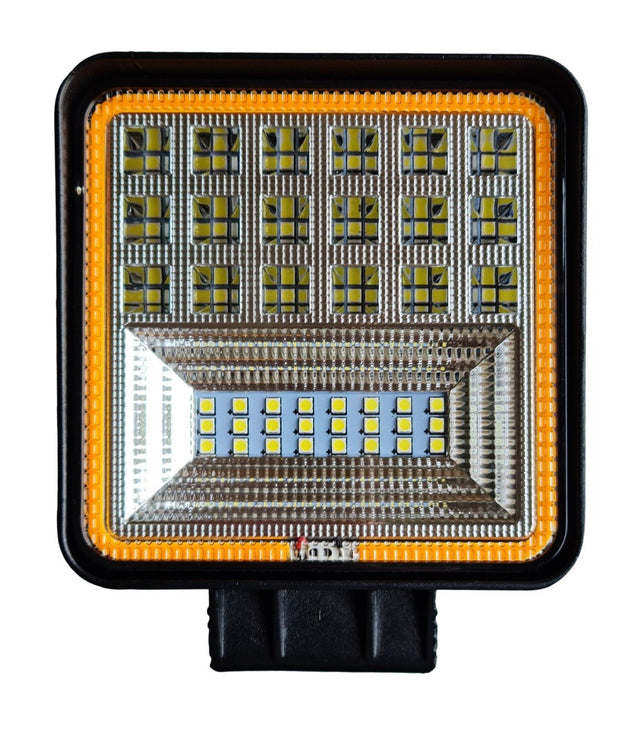 Werklicht + knipperlicht vierkant | LED verstraler 42x3=126W | 10 - 60 Volt | 6000K + oranje| IP67 - LEDPLANET.NL
