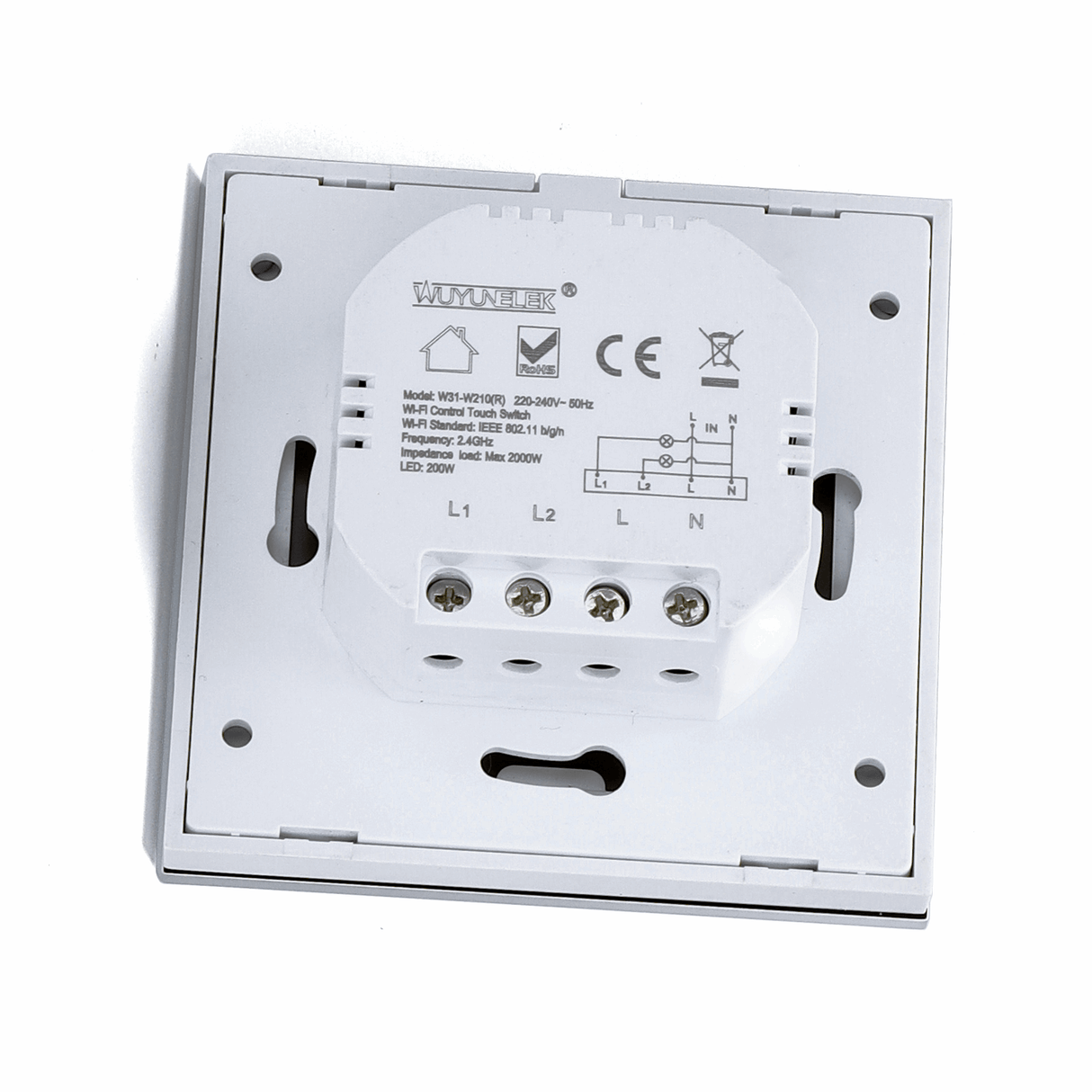 WiFi Smart Switch slimme schakelaar | 2 lichtpunten - inbouw - touch bediening - glas | 230V 10A - LEDPLANET.NL