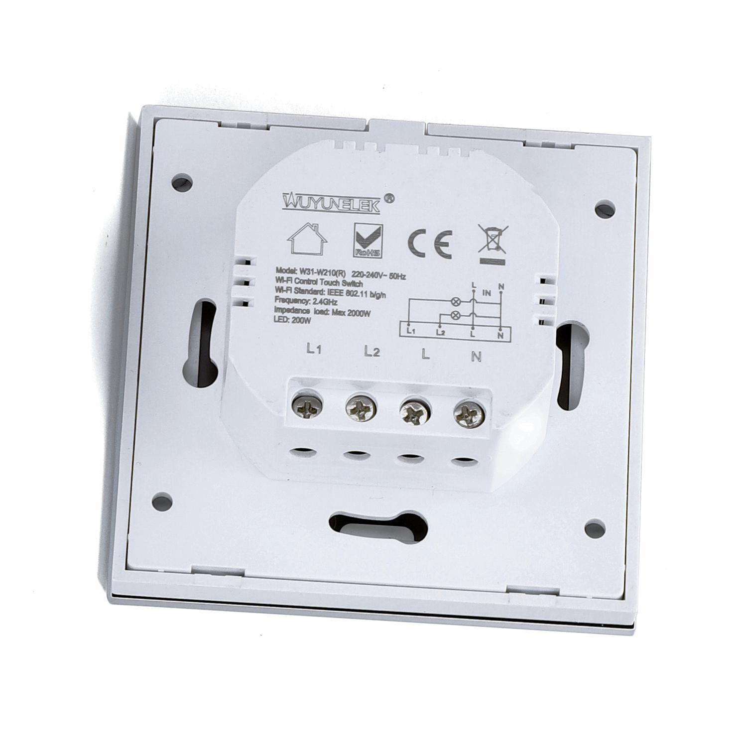 WiFi Smart Switch slimme schakelaar | 2 lichtpunten - inbouw - touch bediening - glas | 230V 10A - LEDPLANET.NL