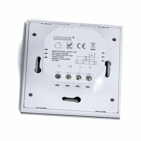 WiFi Smart Switch slimme schakelaar | 2 lichtpunten - inbouw - touch bediening - glas | 230V 10A - LEDPLANET.NL