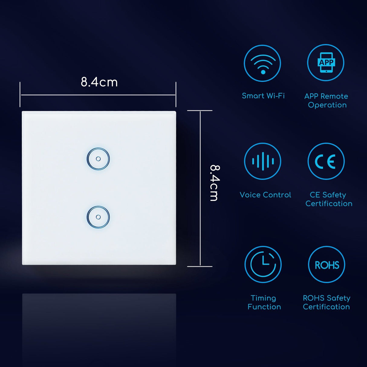 WiFi Smart Switch slimme schakelaar | 2 lichtpunten - inbouw - touch bediening - glas | 230V 10A - LEDPLANET.NL