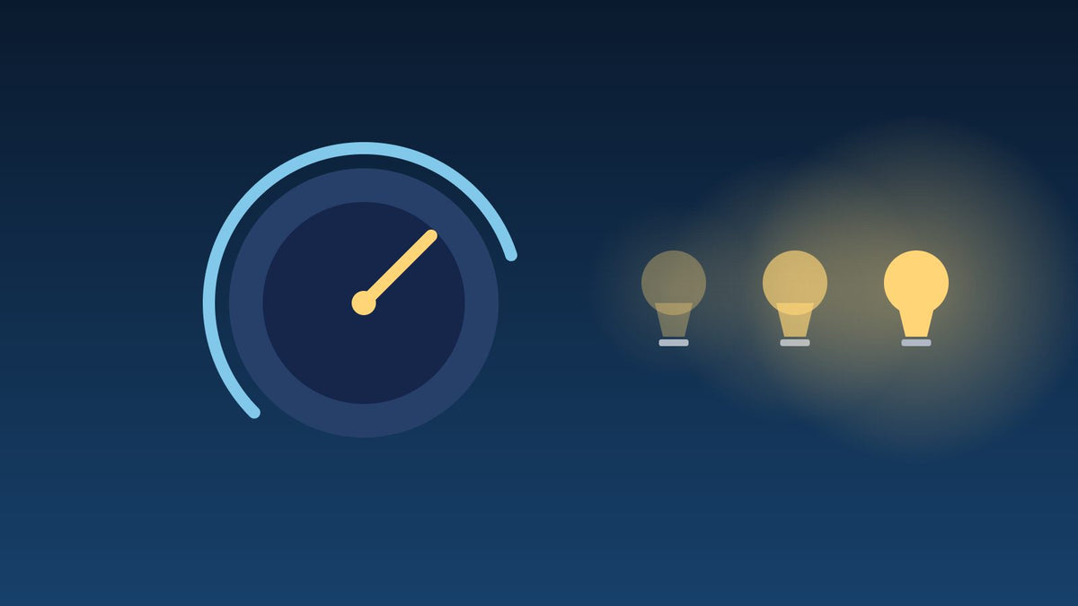 Dimmer met draaiknop en lampen die steeds helderder branden