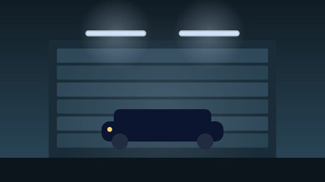 Garage met LED TL-armaturen boven de garagedeur