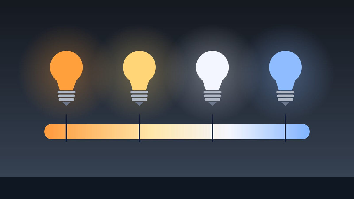 Lampes du blanc chaud au blanc lumière du jour au-dessus d'une échelle de couleurs