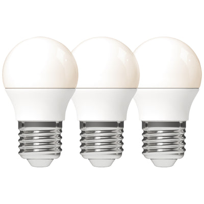 LED-Lampe E27, 470 Lumen, 4,9 W, warmweiß (2700 K), G45-Kugel, opalfarben, 3er-Pack