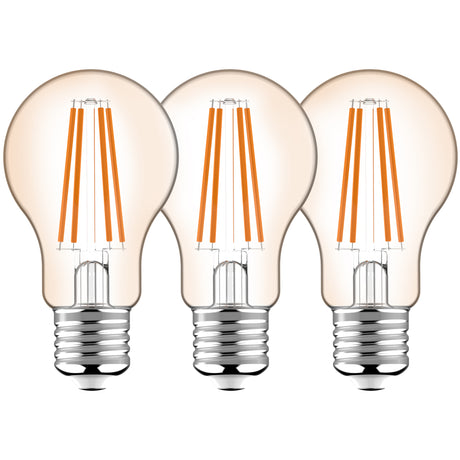 LED-Filamentlampen E27 – Transparent – ​​Warmweiß – 806 lm – 3er-Pack