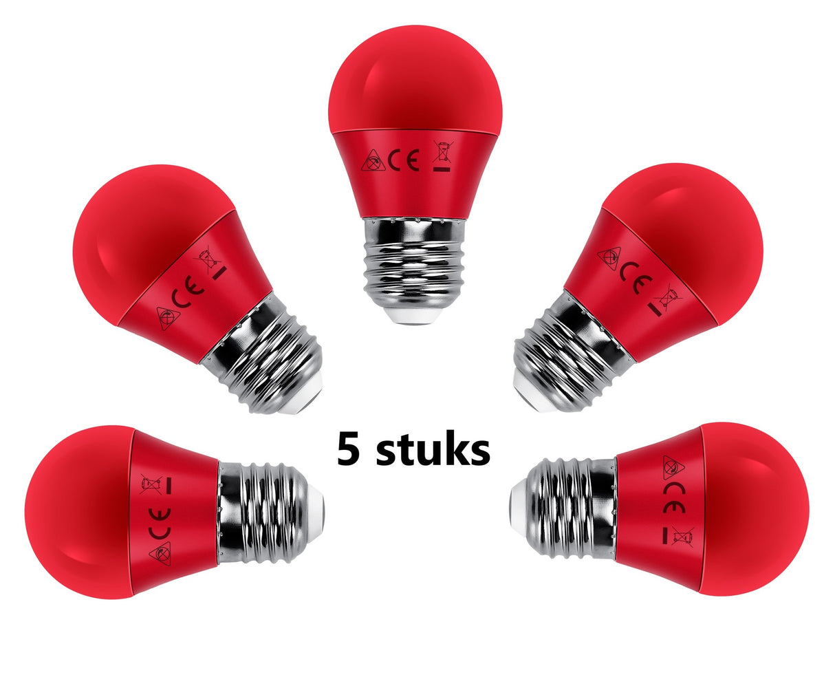 G45 kogellamp 5 stuks | E27 LED lamp 4W=30W gloeilamp | rood licht