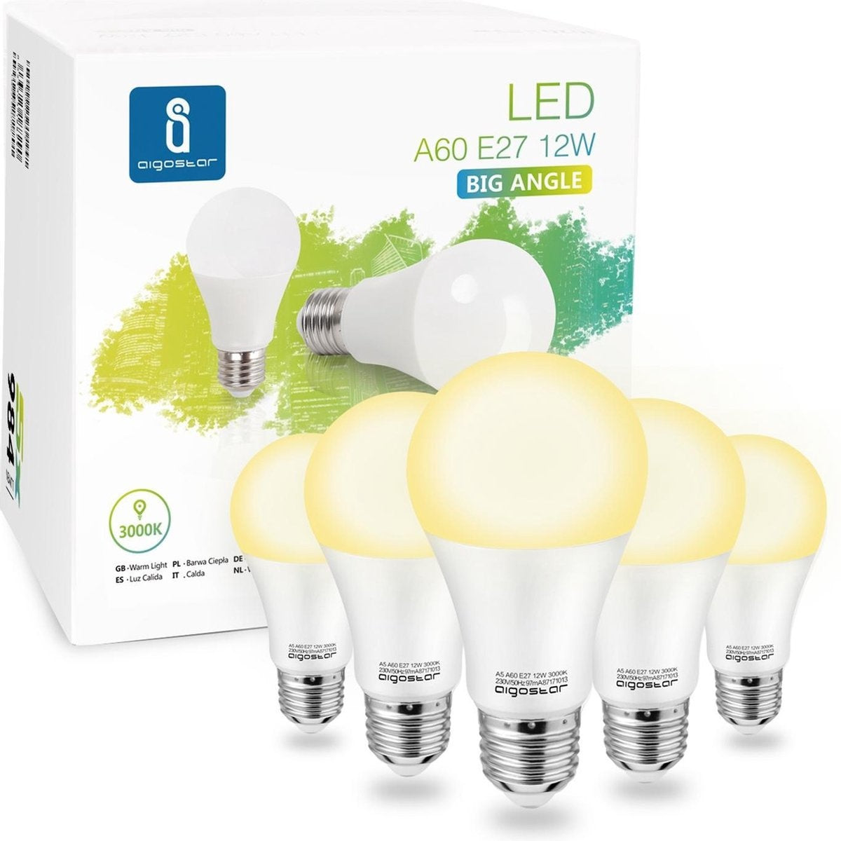 Light bulb E27 5 pieces warm white | LED 12W=100W halogen light | 3000K - 230V