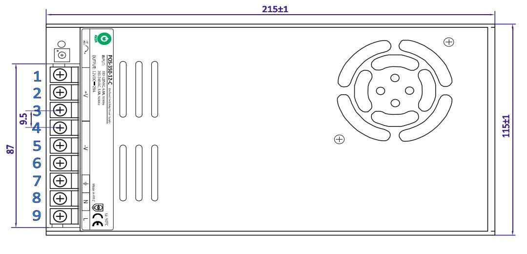 LED-Treiber 12 Volt DC - 29A | 350 Watt + Zwangskühlung | IP20 – drinnen