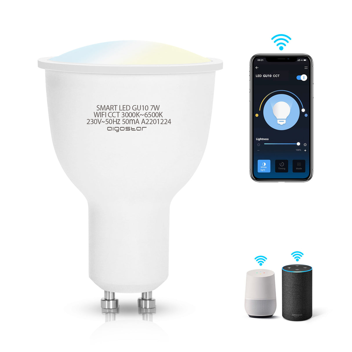 GU10 spot WiFi CCT 3000K-6500K | PAR16 warm white - daylight white - LED 7W=45W halogen lamp