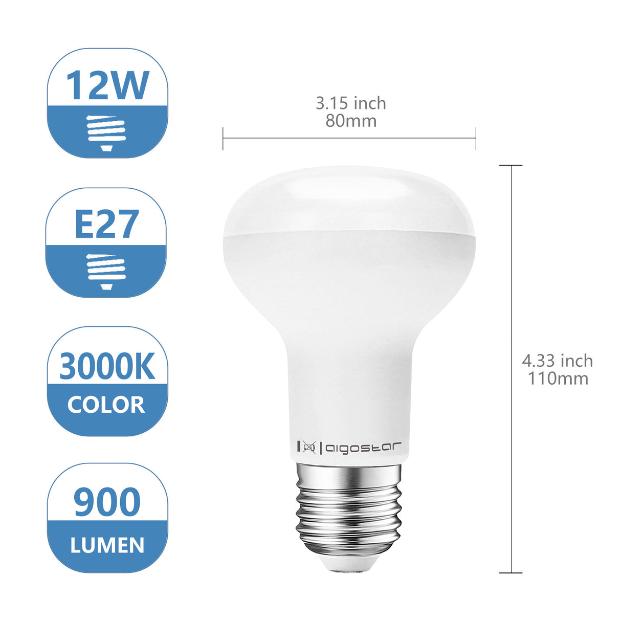 Reflectorlamp E27 | R80 spiegellamp | LED 12W=66W gloeilamp - 900 Lumen | warmwit 3000K